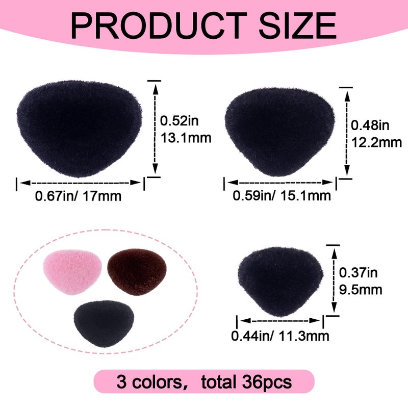 CustomyLife 36pcs Safety Noses for Amigurumi, 3 Sizes Plastic Craft Doll Noses with Washers, Flocking Stuffed Noses for Crochet Puppet Plush Toy Accessories- Black & Pink & Brown - Image 2